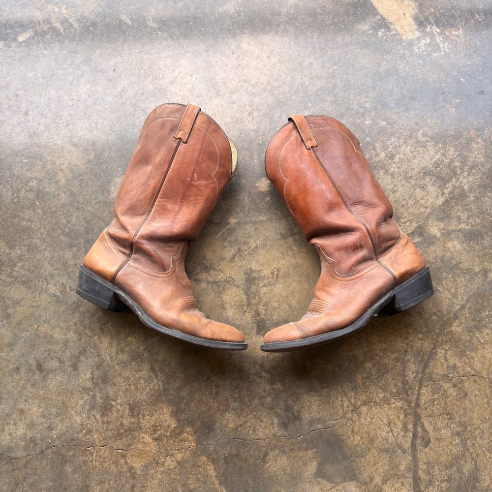 Vintage Tan Leather‎ Western Cowboy Boots Mens 12 D Biltrite Heel 470001